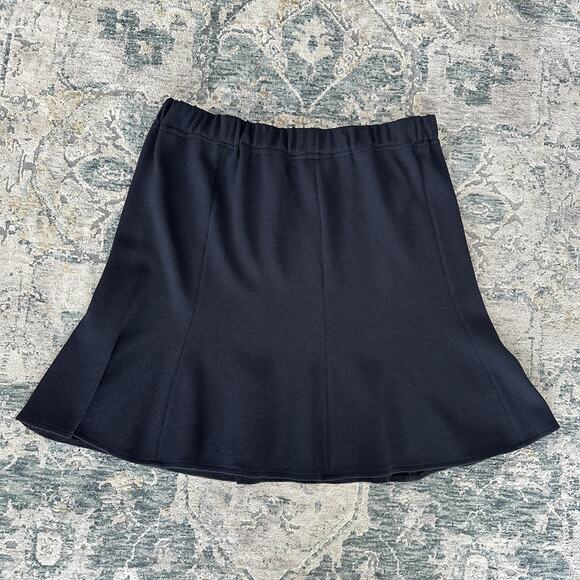 St John Skirt 14 Black Santana Knit Godet Flared A Line Mini Wool Elegant USA - Picture 3 of 7